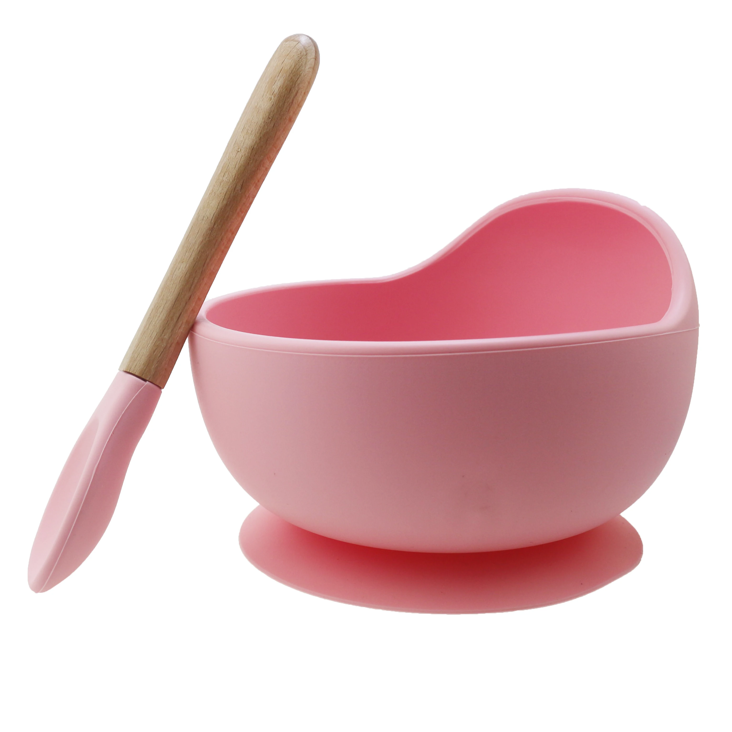 

Non-spill Handle Non-Sticking Eco-friendly Dinnerware with Spoon Feeding Suction Silicone Baby Bowl Set, Customized