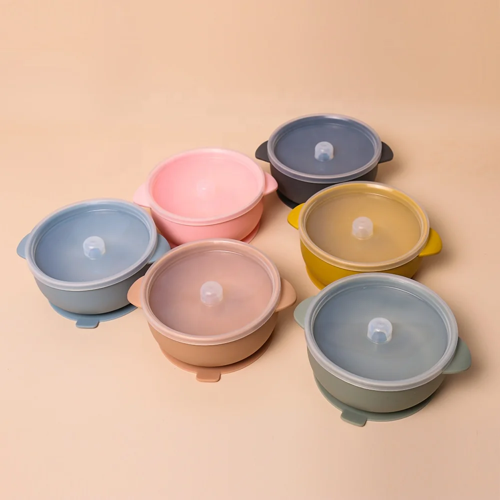 

2021 new products baby silicone feeding bibs bowl and spoon set with lid