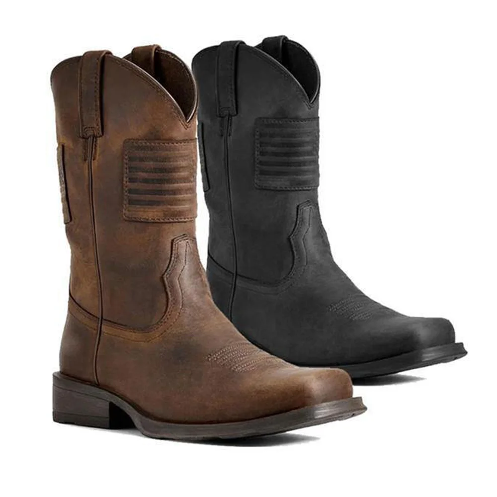 

Men's Retro Distressed Square Toe Flag Western Boots