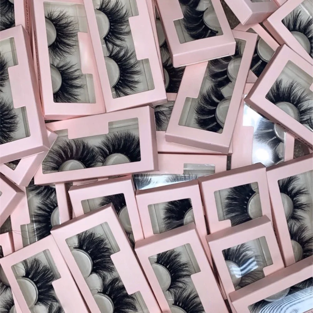 

Thick black band mink false eyelash with private label false lashes packaging