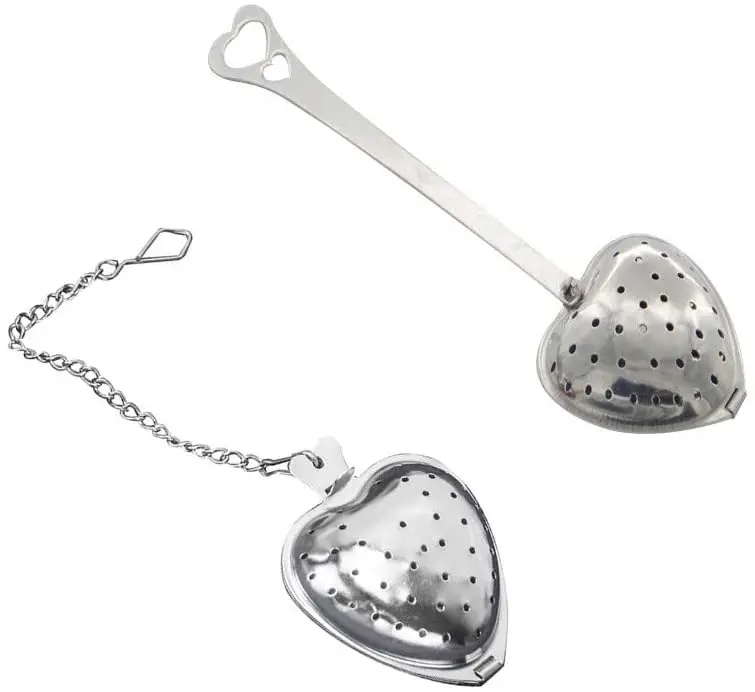 

stainless steel 304 strainer tea cup handle fine mesh tea infuser Heart shape filter, Steel color