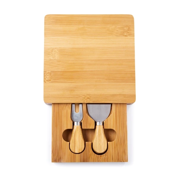 

Mini Square bamboo chesse serving board and knives set, Natural