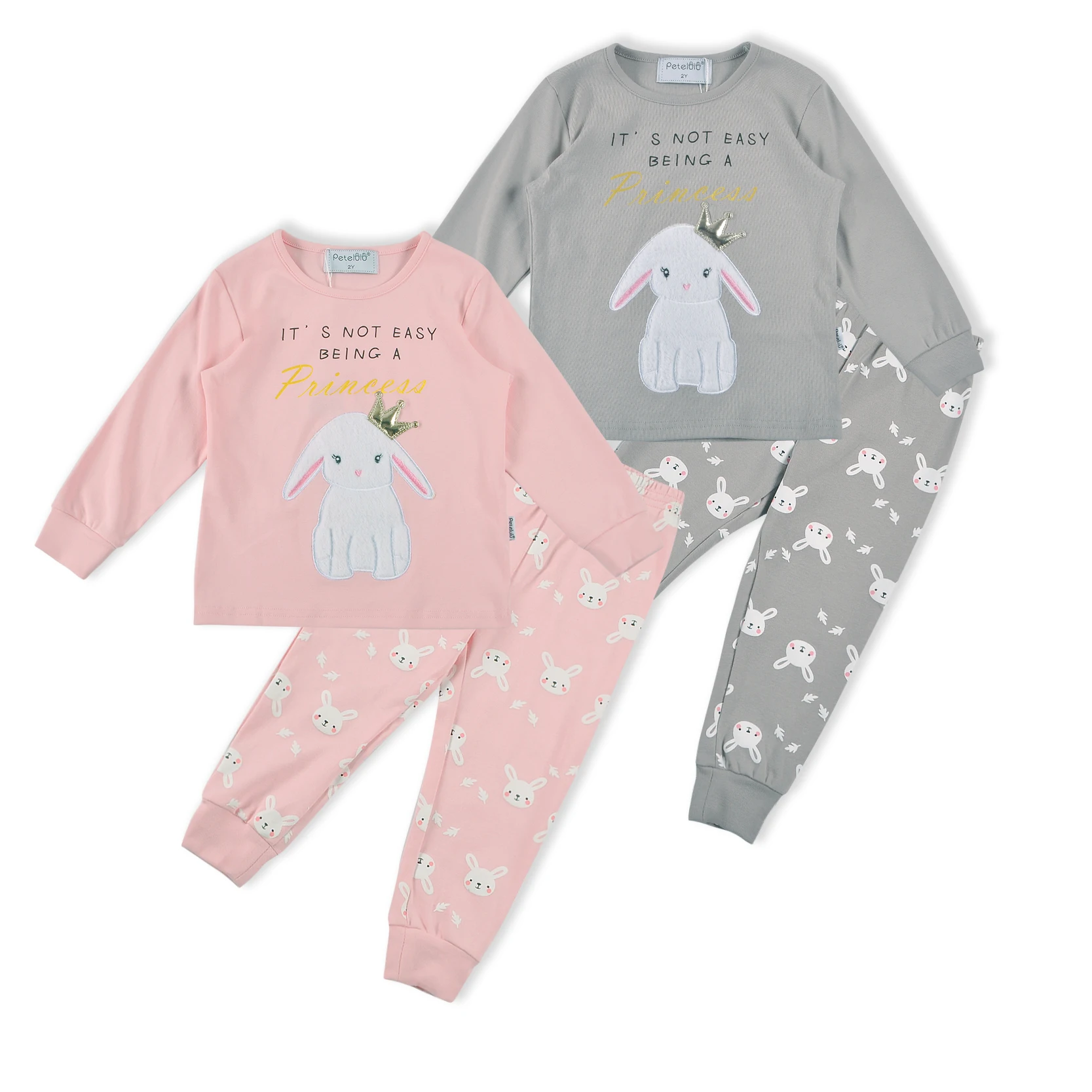 

Children Pijamas Sets Kids Daily Sleepwear Cotton Knit Girls Long Sleeve Top And Pants Home Wear