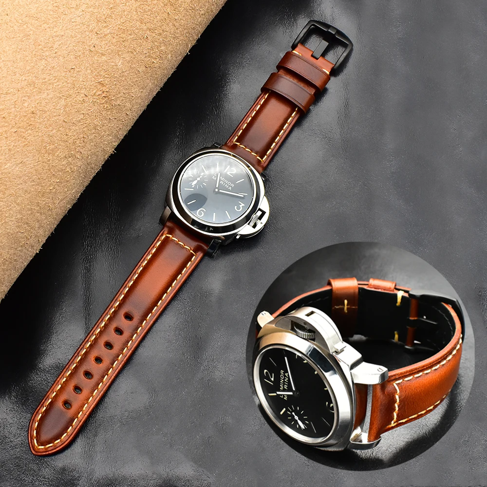 

Hot selling OEM Custom wholesale men Italian vintage genuine Leather Watch Bands strap, Black/red/blue/brown/green/coffee