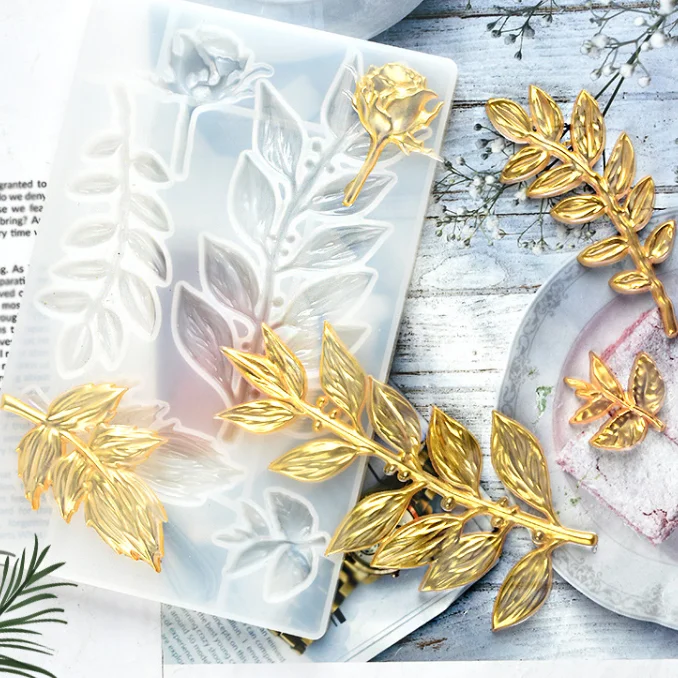 

Z05 DIY crystal drop mold rose leaf mold large leaf mirror silicon mold, Random