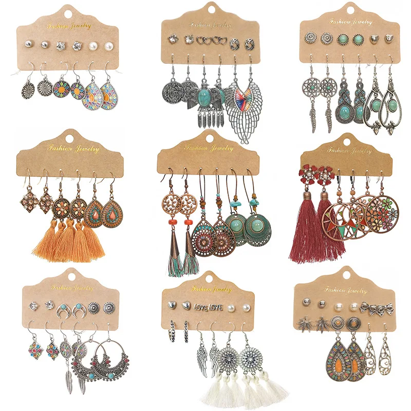 

Hot Sale Vintage Boho Tassel Earrings Set Alloy Jewel Earrings Combination Factory Outlet