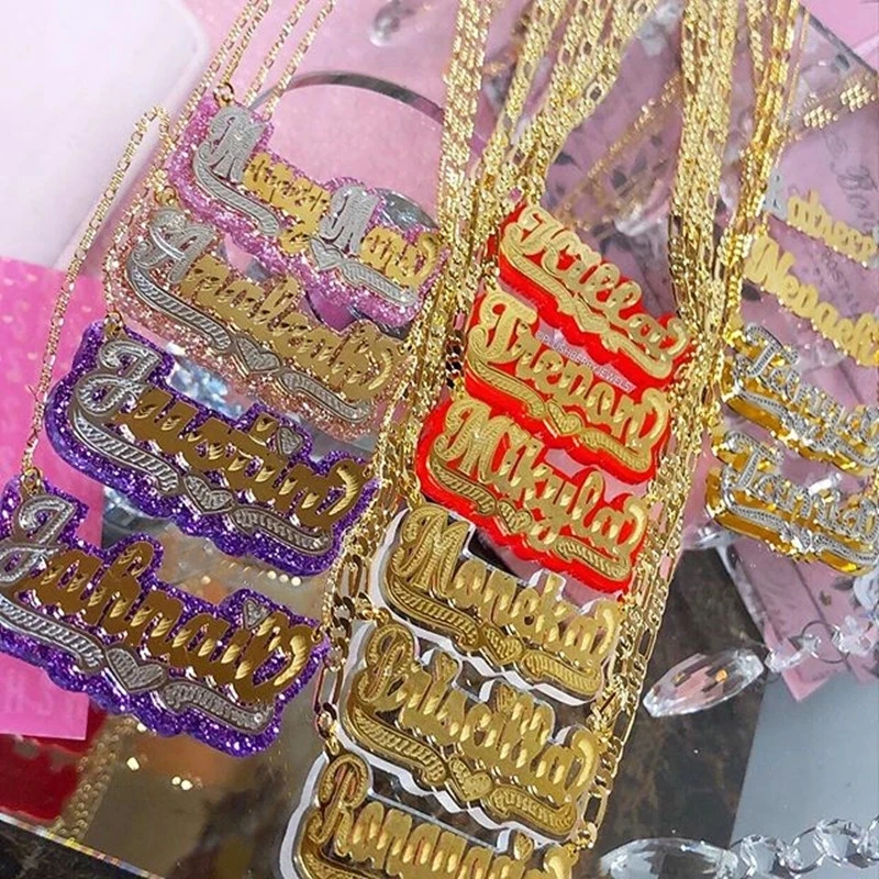 

2021 Customizable Name New Plated Name Necklace Acrylic Pendant Necklace, Picture