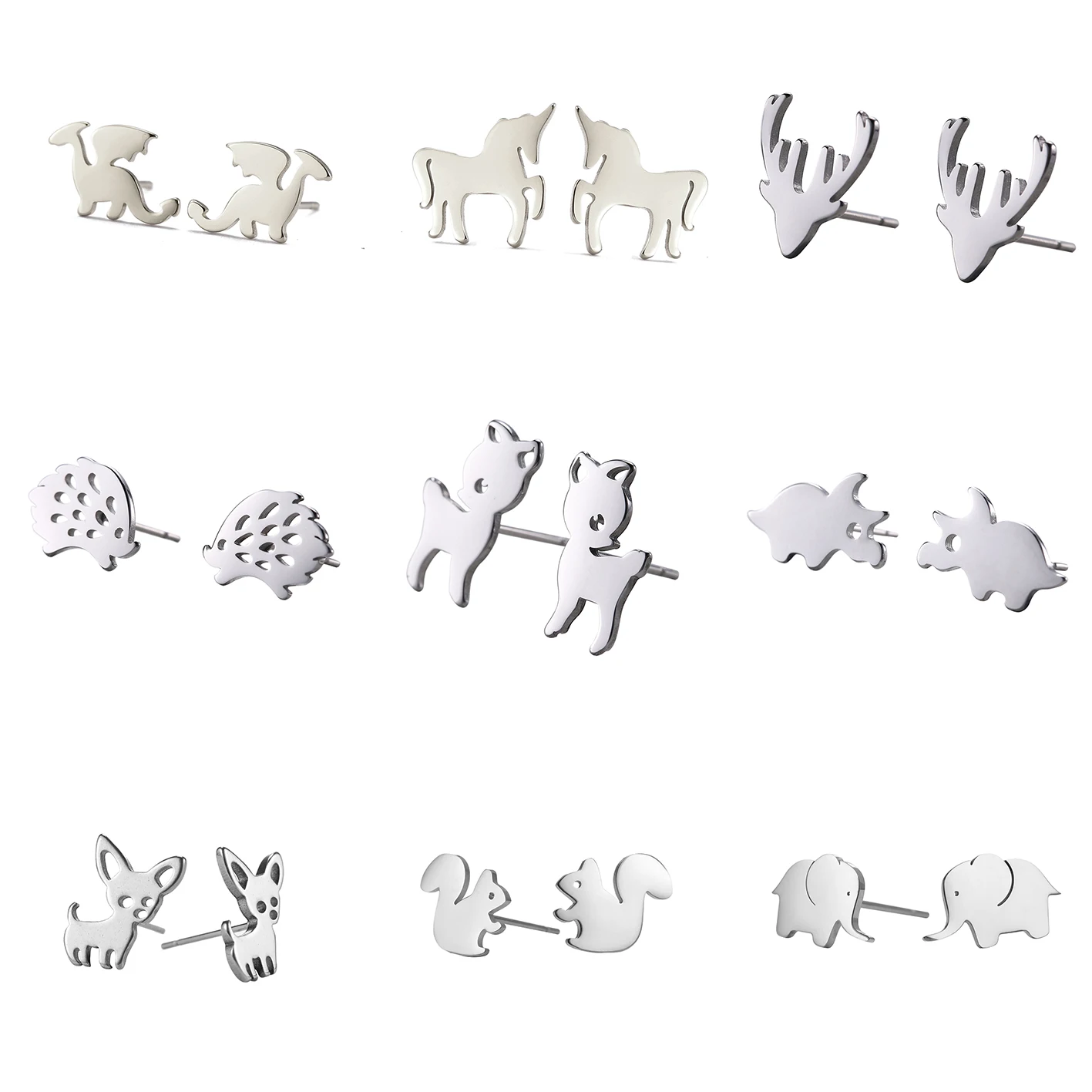 

Elephant Animal Shape Earring Unicorn Ladies Cute Animal Earrings Women Studs Jewelry Deer Stainless Steel Stud Earrings 18k, Gold,silver,gun black