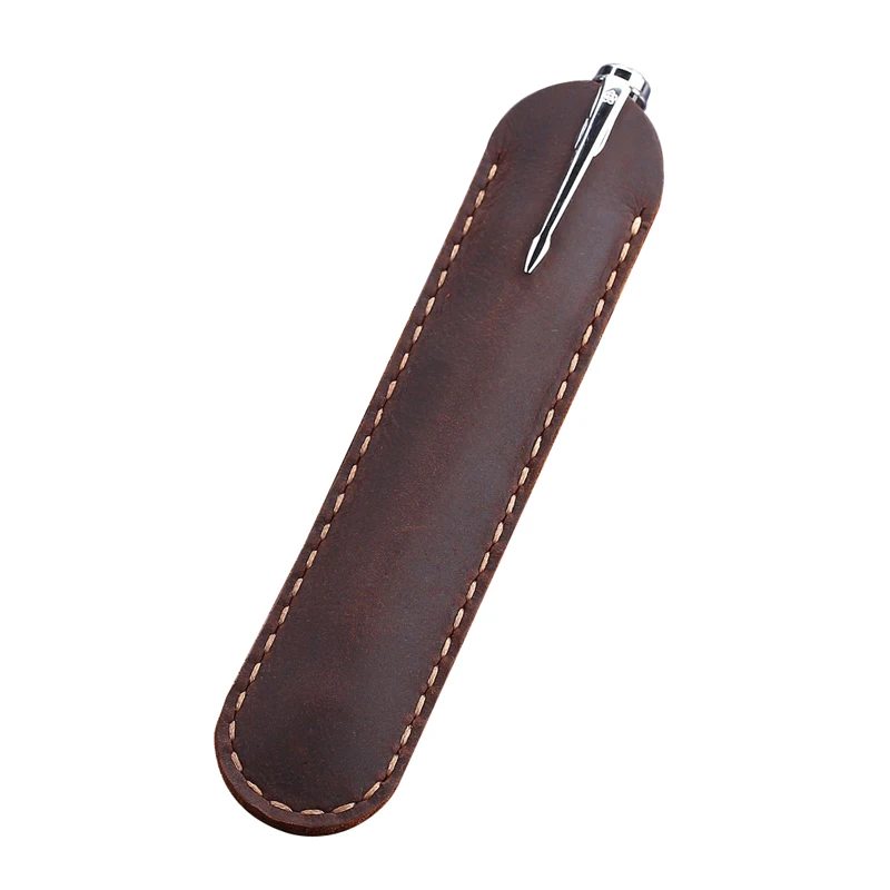 

Custom Logo Crazy Horse Genuine Leather Ballpoint Pocket Protector Pen Sleeve Case Holder Pouch Pen Pencil Case for School