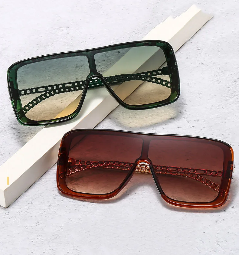 

2022Qmoon Fashion Square Women's Gradient Alloy Metal Frame Sunglasses Brand Designer Fashion Chain Leg Men's Sunglasses