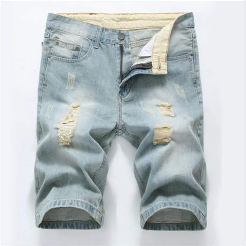 

Younger Retro Blue Fashion casual pants Summer men's Pure Color European Short pants Classic New Thin Jeans, Customized color