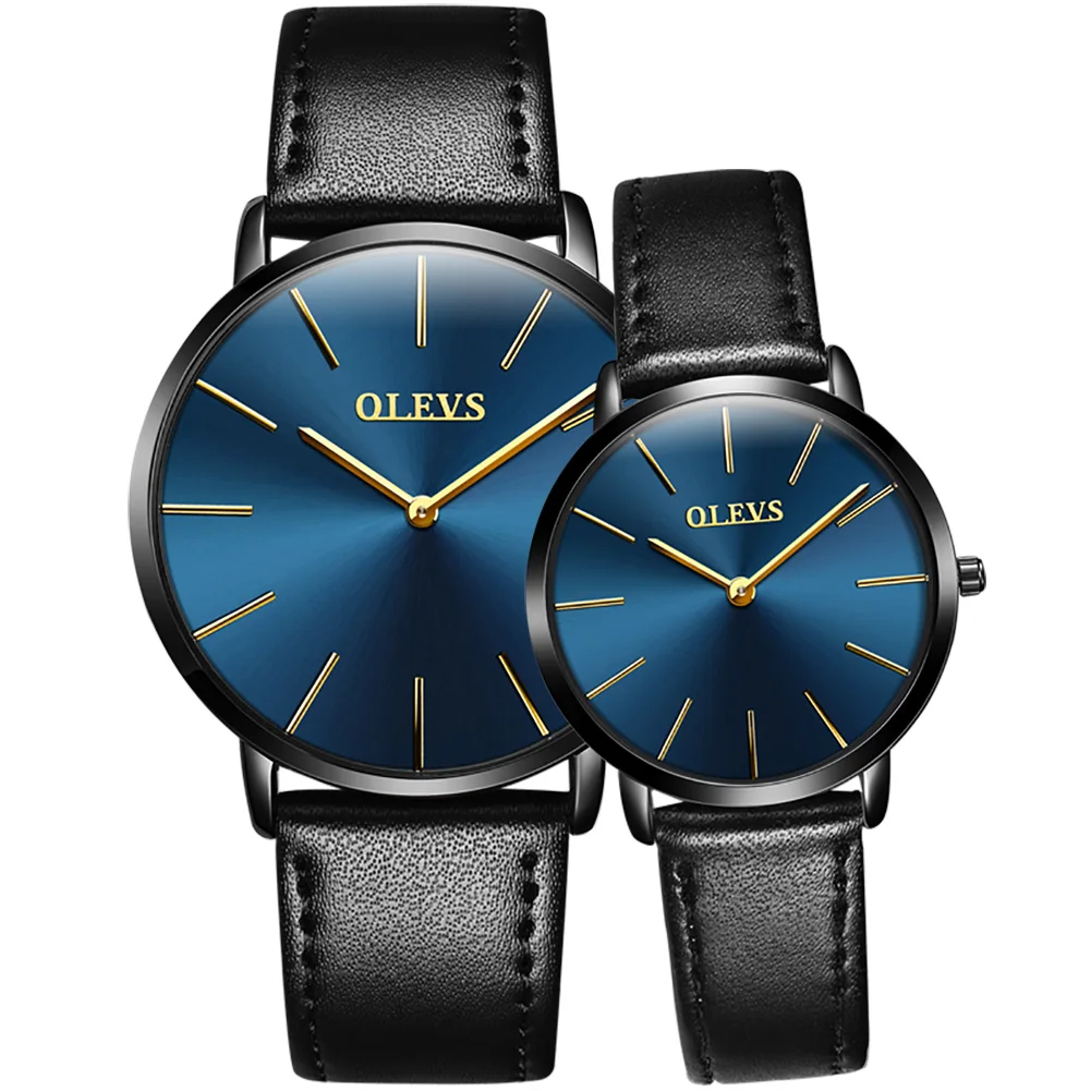 

OLEVS 5868 Lover Watch Couple A Pair Hand Watch Leather Strap Minimalist WaterProof Quartz Watch For Men And Women