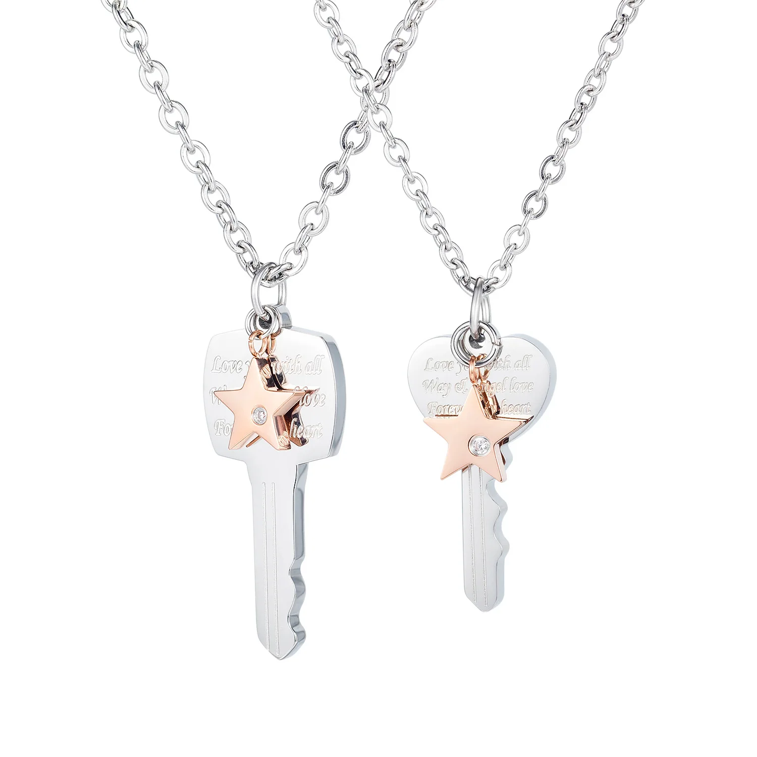 

Stainless Steel Key Star Pendants Necklace For Couples Shenzhen Jewelry Factory Custom Valentine's Gift, Black/rose gold