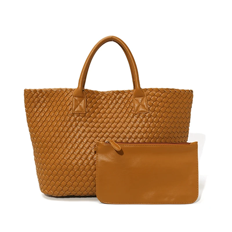 

LIKEBAG big capacity set 2 pieces tote bag set hand bags women pu leather weave handbag purse bag with removable pouch