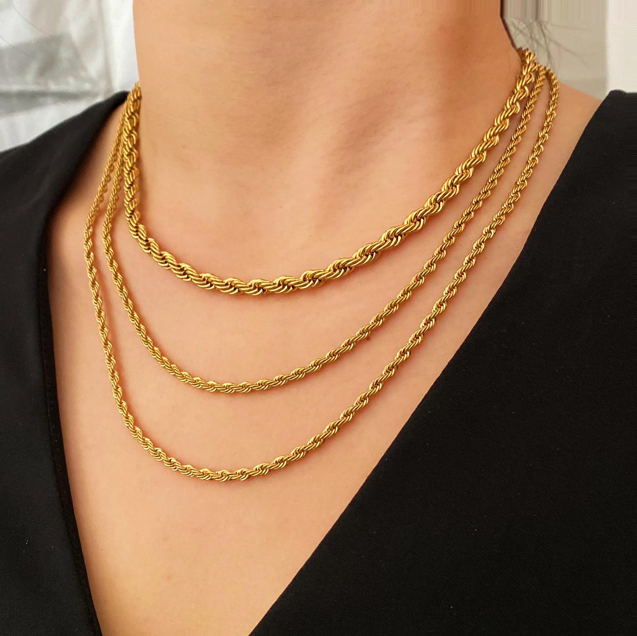 

18k gold stainless steel chain rope necklace for women