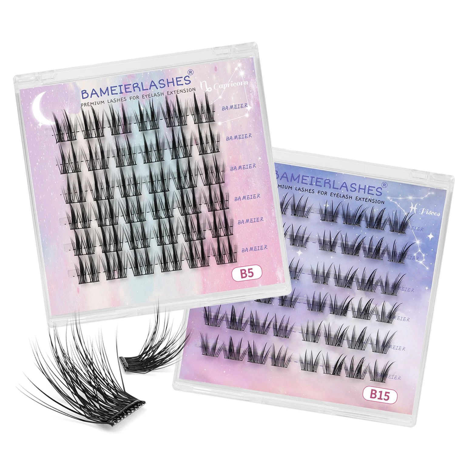 Press on Wispy Lash Your Logo Set 14mm Cruelty Free Private Label Pre Glued Cluster Eyelashes