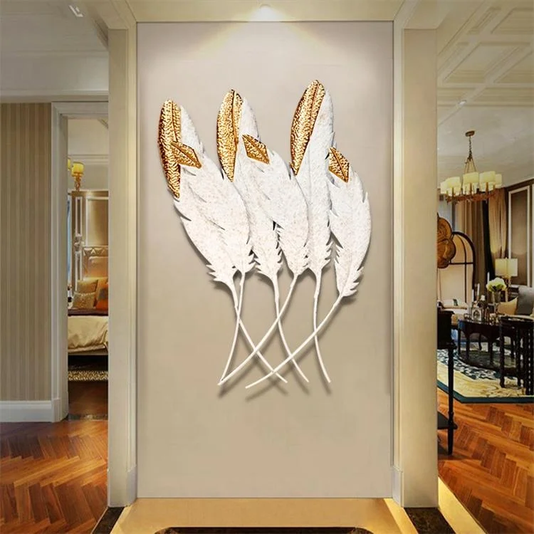 

Light Luxury Iron Metal 3D Feather Wall Art Hanging Decorations For Home, Gold