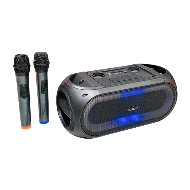 

china factory new arrival double 4 inch speaker ZQS-4227 wireless karaoke speaker with 2PCS wireless microphone, Black