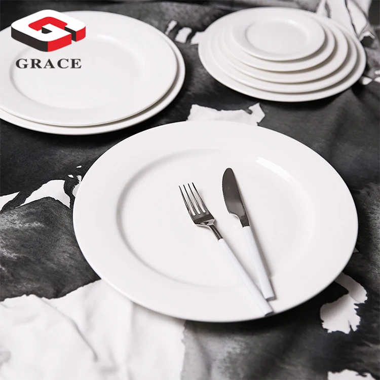 

Popular selling white ceramic tableware plates porcelain dinner dishes weddings dinnerware plate for catering restaurant, White color