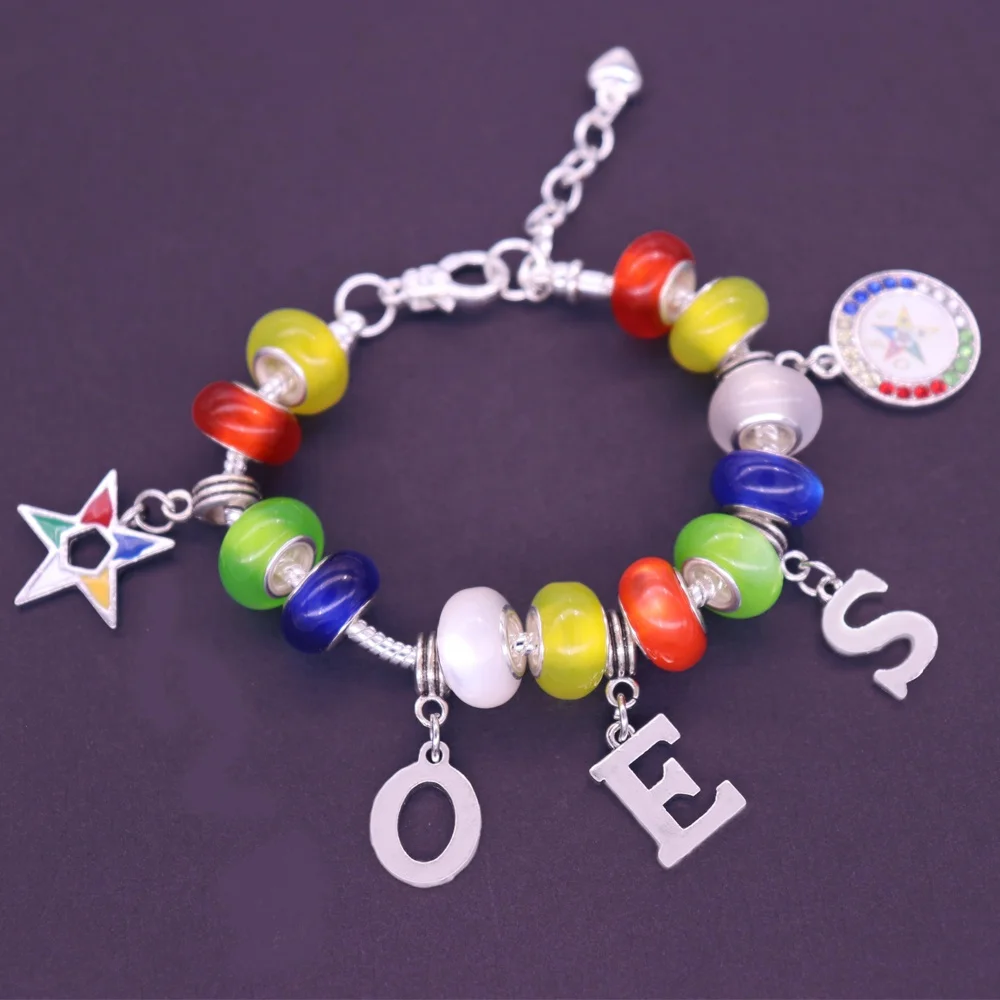 

NEW ARRIVE Order of the Eastern Star Sorority Jewelry Bracelet Greek Letter OES European Bead Bangles