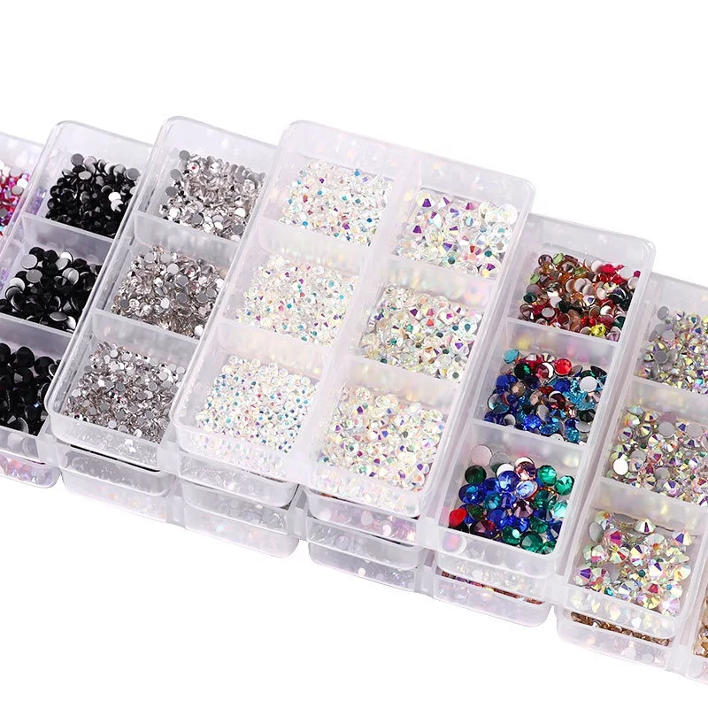 

6 Column Box Package Flat Base Nail Art Stickers Shaped Rhinestone Flat Back Mixed Size 100 Pieces Packing Rhinestones Set, Mixed shape