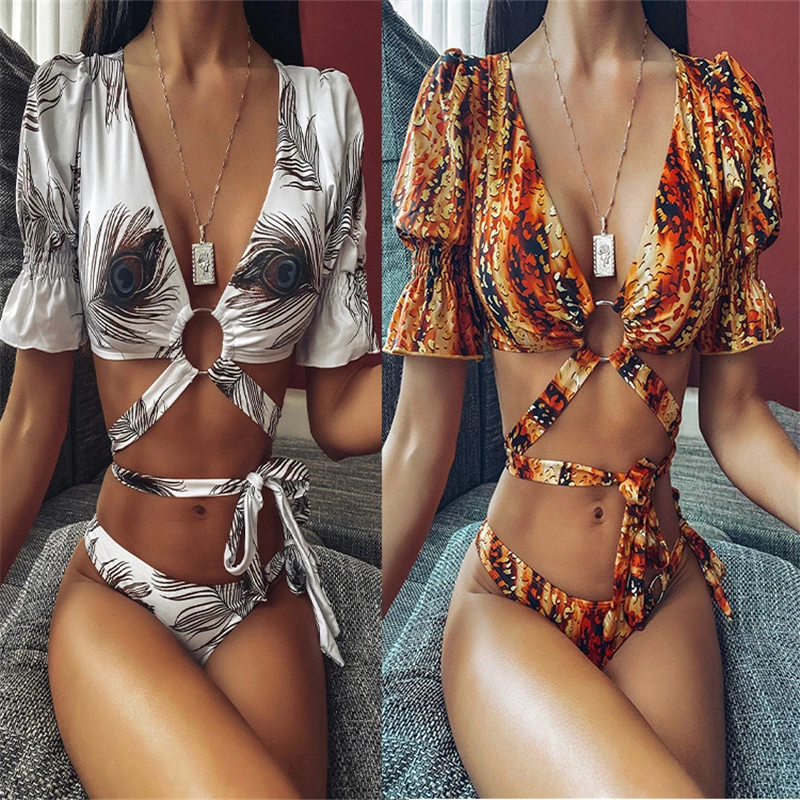 

wholesale 2020 Short sleeve Leopard Print Bikini, Printing