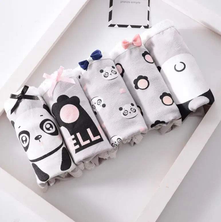 
2020 Teenage Panties Panda Printed Underpants Young Girl Briefs Comfortable Cotton Gray Panties Kids Underwear 