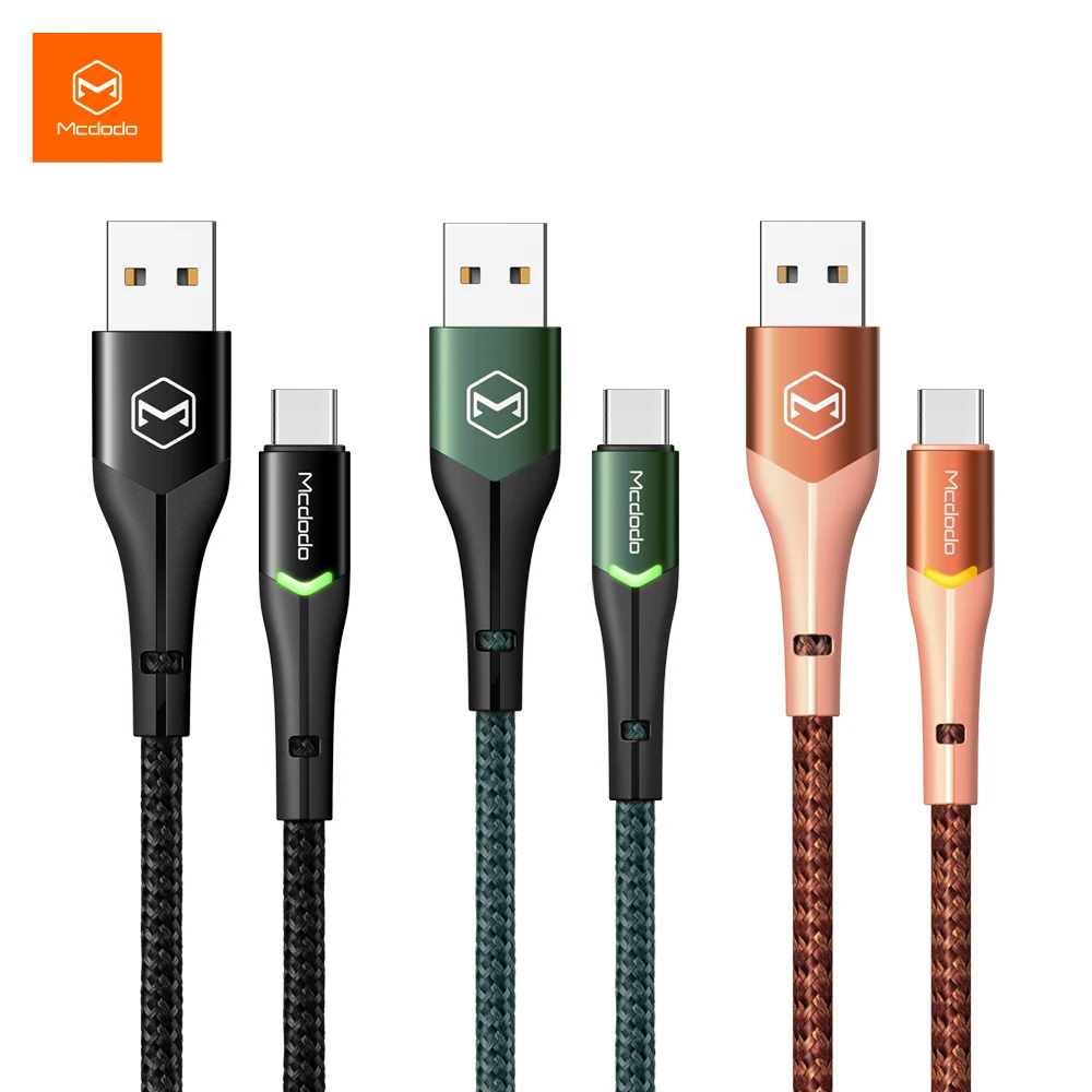 

Mcdodo QC SCP 3A Fast Charge Cables Usb To Type c Android Usb C Fast Charger Braided Cable With Led 1M 1.5M, Black, green, orange