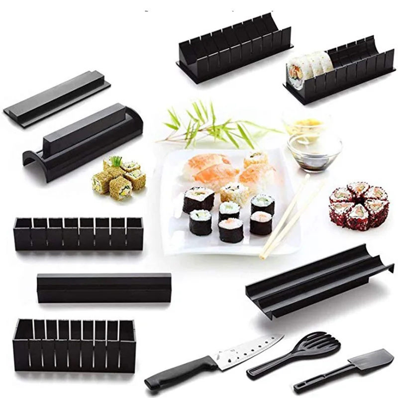 

Kitchen DIY Easy To Use 11pcs Roll Sushi Maker Rice Roll Mold Plastic Sushi Making Kit