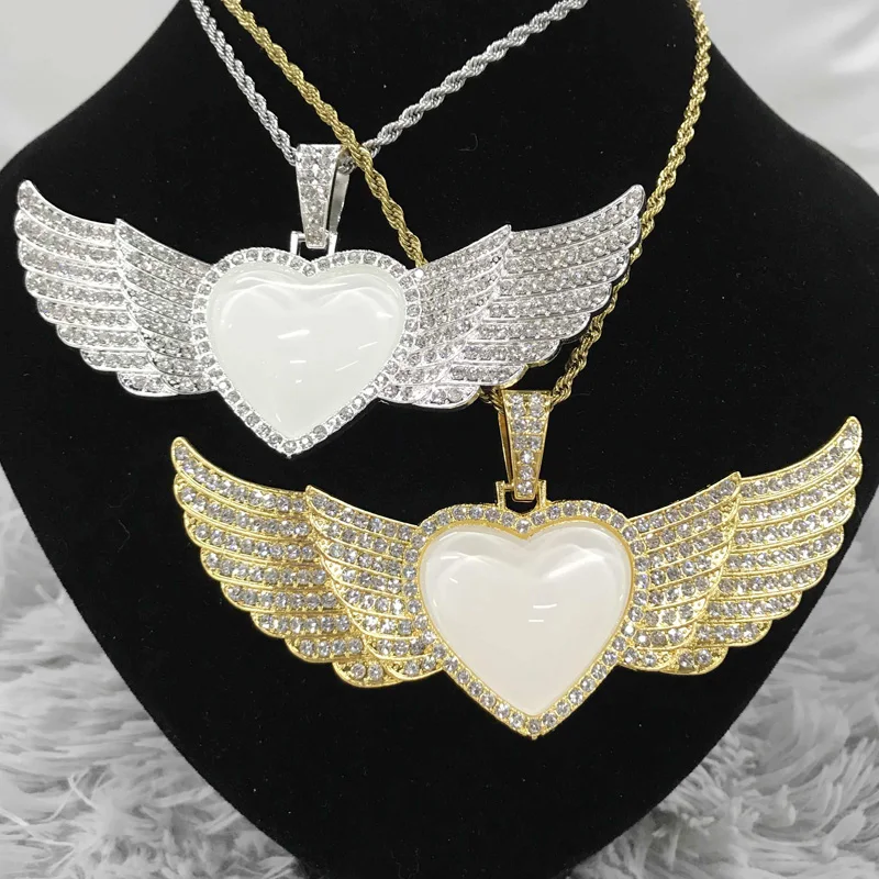 

RubySub 2020 New Heart Angel Wing Necklace Hip Hop Jewelry Wing Necklace Sublimation Wing Necklace Blanks, Gold and silver