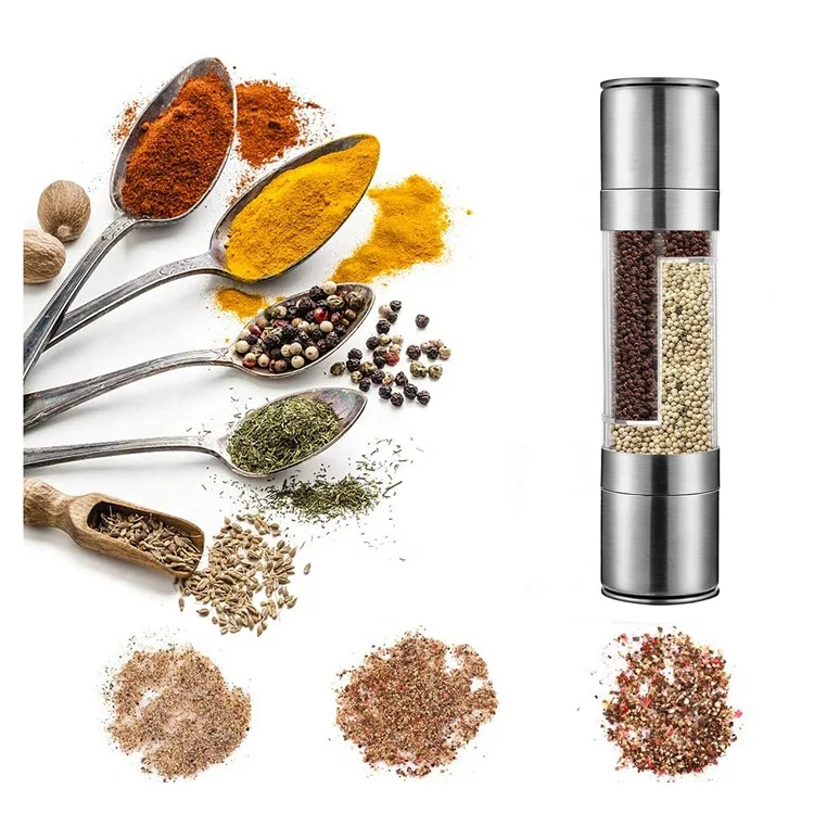 

Stocked Amazon Hot Salt 2 In 1 Salt and Pepper Grinder Mill With Adjustable Coarseness, Silver