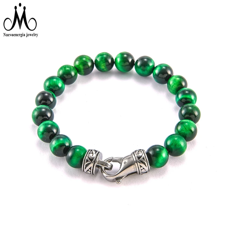 

Newest Natural Stone Green Tiger Eye Bead Bracelet Custom Men Jewelry, As picture
