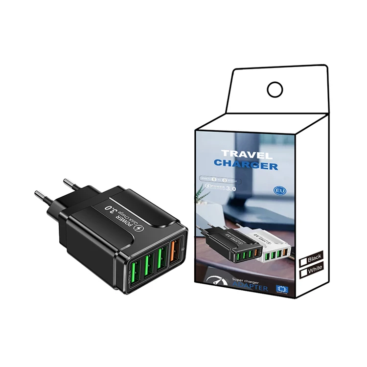 

New Fast Charging 4USB QC 3.0 Charger USB EU Wall Adapter Charger 4 Ports, Black, white