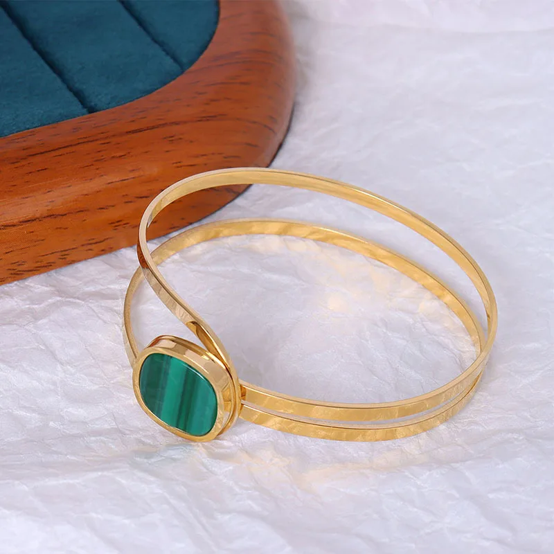 

Handmade Design Women's Gold Plated Stainless Steel Emerald Bracelets Bangles 2022, Picture shows