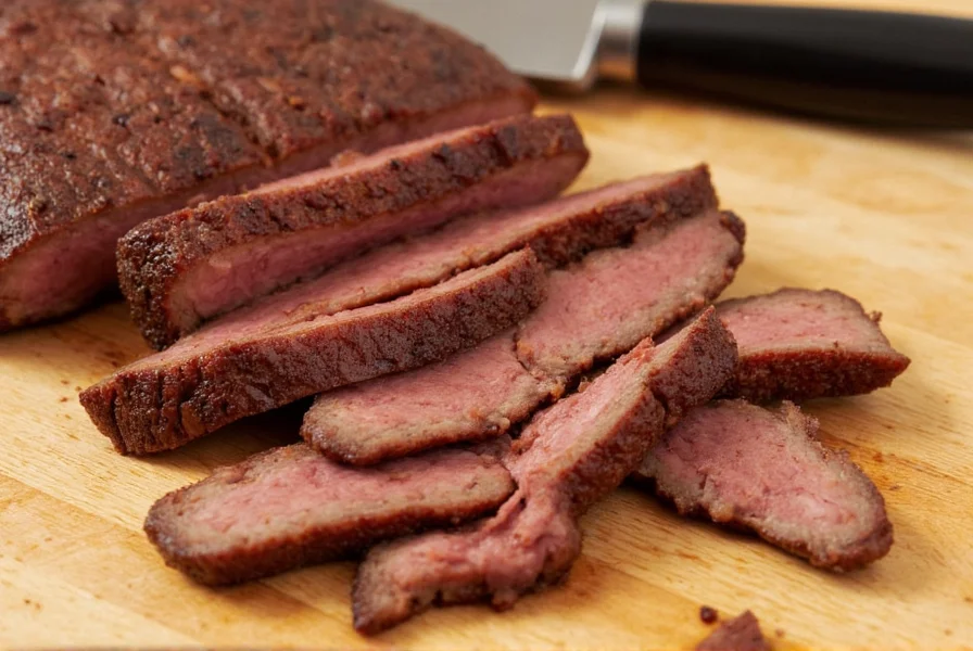 Close-up of smoked brisket with spice crust