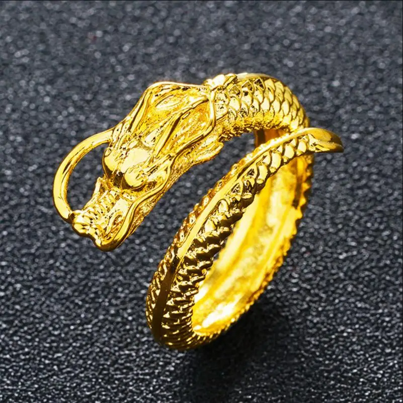 

New Fashion Personality Exaggerated Dragon Ring Stainless Steel  Ring Men's Domineering Single Ring, Silver gold color