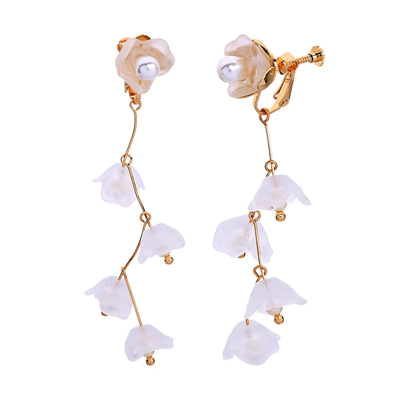 

Long Liquid Chandelier Tassel Dangle Flower Earring Clip On Non Piercing Earrings, As picture