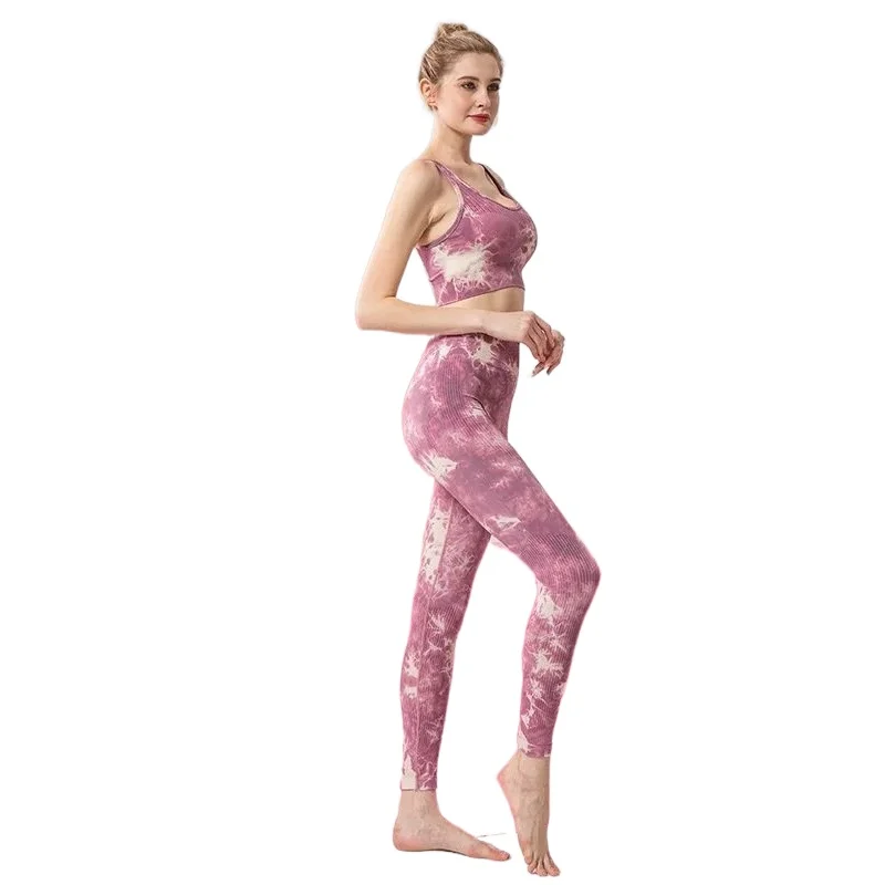 

BBHJL8827 Hot sale seamless tie dye fitness & yoga wear bra & brief sets print sportswear yoga set