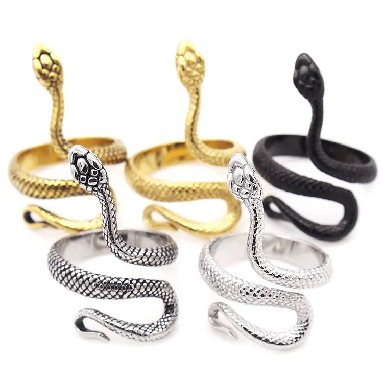 

5 colors Vintage Punk Rock Bronze 361L Stainless Steel Snake Design Ring 18k Gold Plated Rings Stainless Steel Jewelry, Silver,gold