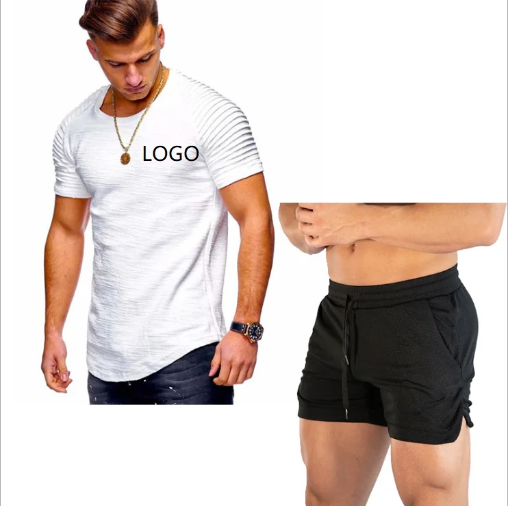 

Summer Mens Large Gingham Sleeve Sports Suit Short Sleeve Custom Logo Outdoor Running Wear Quick Dry Clothes