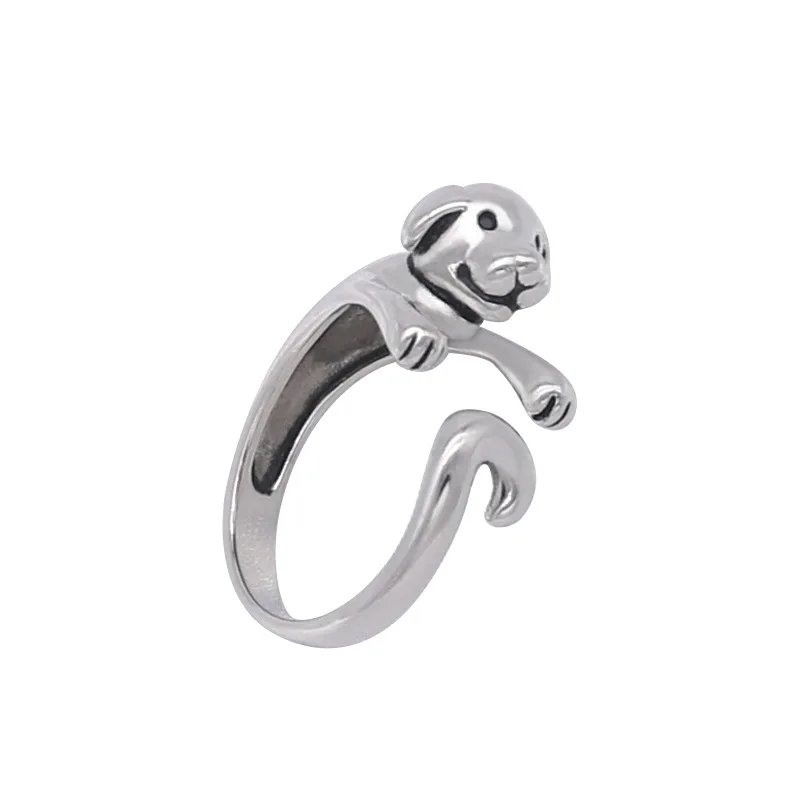 

Silver Copper Cute Little Animal Puppy Dog Ring Retro Zodiac Open Cat Dog Rings Jewelry