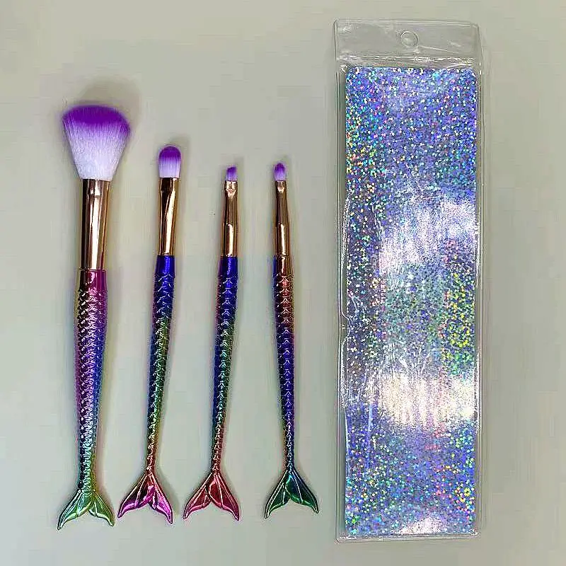 

Best Selling 4pcs Mermaid Cosmetic Brush Set Fish Tail Makeup Brushes Brochas De Maquillaje