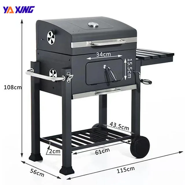 

Outdoor kitchen grill Charcoal BBQ grill barbecue with trolley, Black