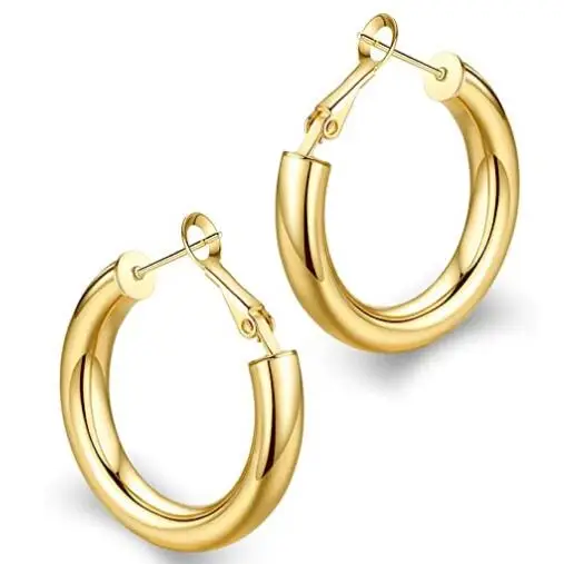 

Thick Ring Earrings Gold Plated Simple Versatile Gold Hoop Earrings for Women