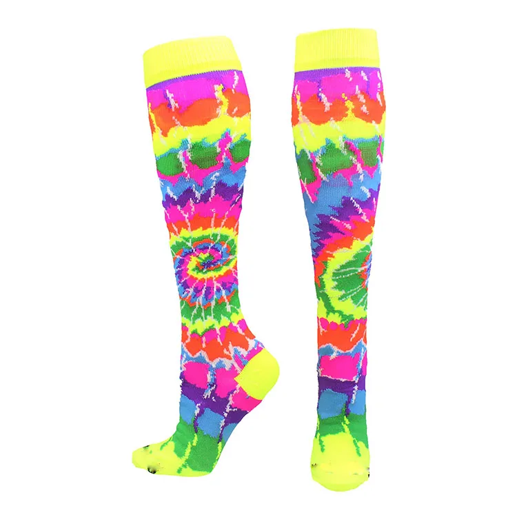 

Crazy Tie Dye Anti Blister Arch Ankle Compression Socks Over The Calf Softball Soccer, Custom color
