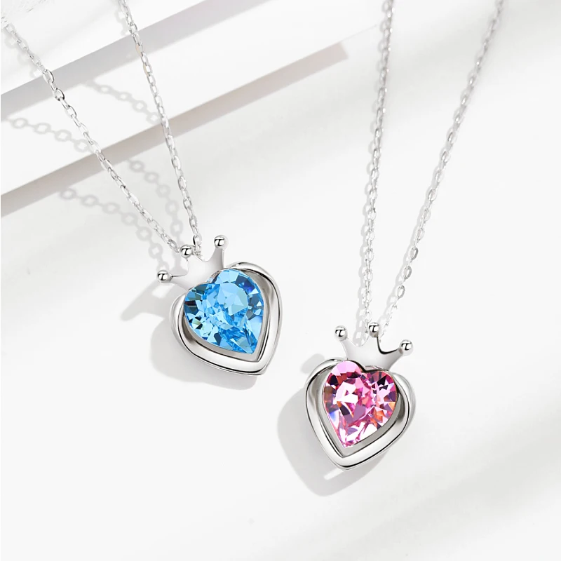 

RINNTIN SWN10 Dainty 925 Sterling Silver Bezel Setting Ocean Blue Crystal Heart Necklace for Women