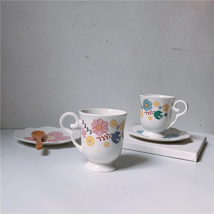 

Japanese style ins style creative bird flower coffee cup and saucer set ceramic mug, As the picture show