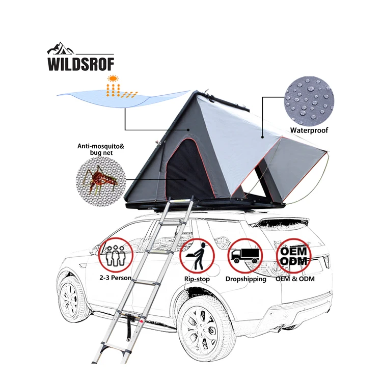 

WILDSROF Hard Shell Camping Suv Car Rooftop Tent Aluminium Triangle Hard Shell Cover Car Roof Top Tent For Sale