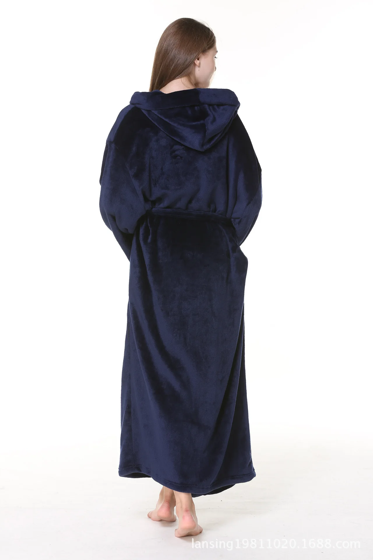 Wholesale Dark Blue Luxury Couple Soft Flannel Bathrobe With Oversize