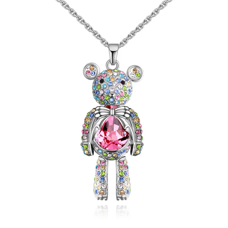 

Lovely Barbie Bear Alloy Necklaces Lady Cartoon Animal Valentine Day Gift Crystal Necklace Women Diamond Pendants Jewelry Making